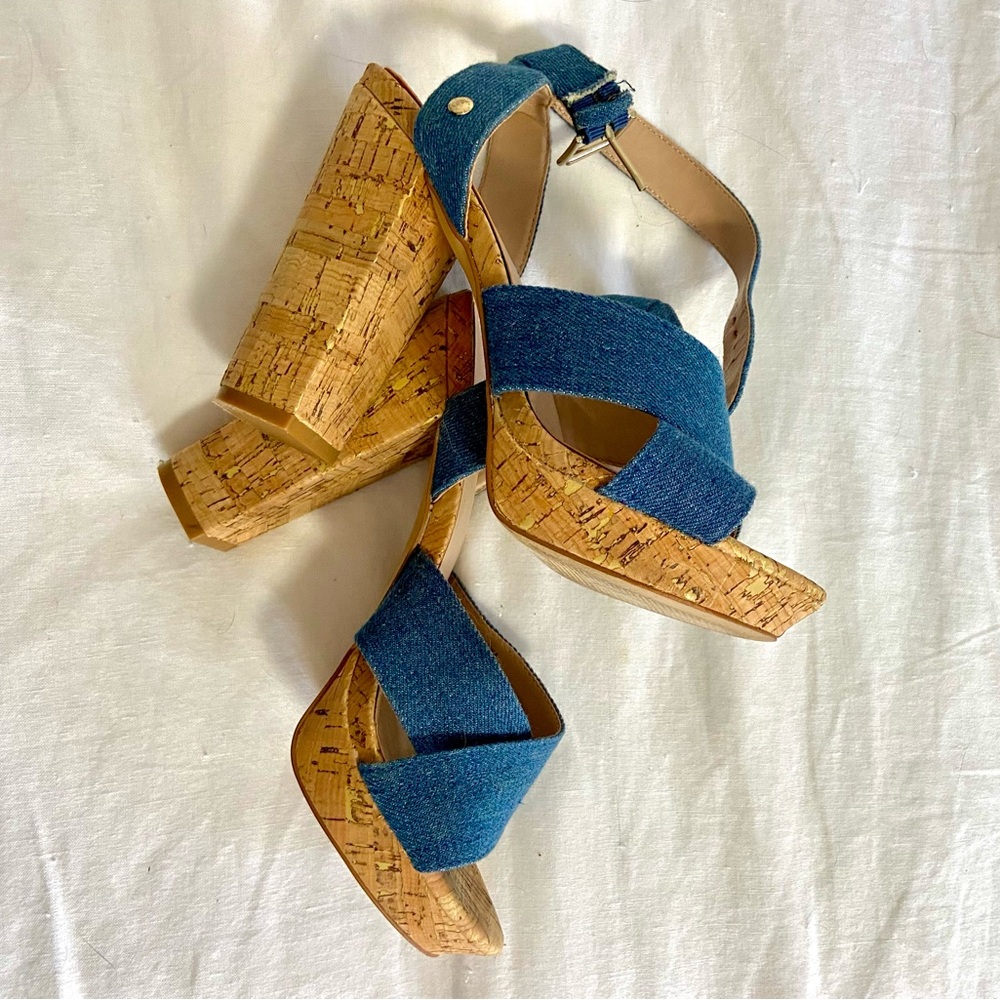 Mix No. 6 Latika Denim Wood Cork Heels